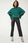 FREE PEOPLE MOON DAISY MOCK NECK RIBBED PULLOVER