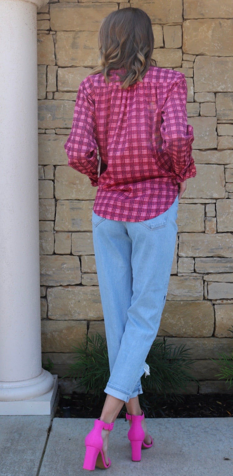 FREE PEOPLE Plaid MILES ButtonDown Tuxedo Shirt