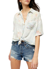 FREE PEOPLE Floral SHARE GOOD VIBES ButtonDown Blouse