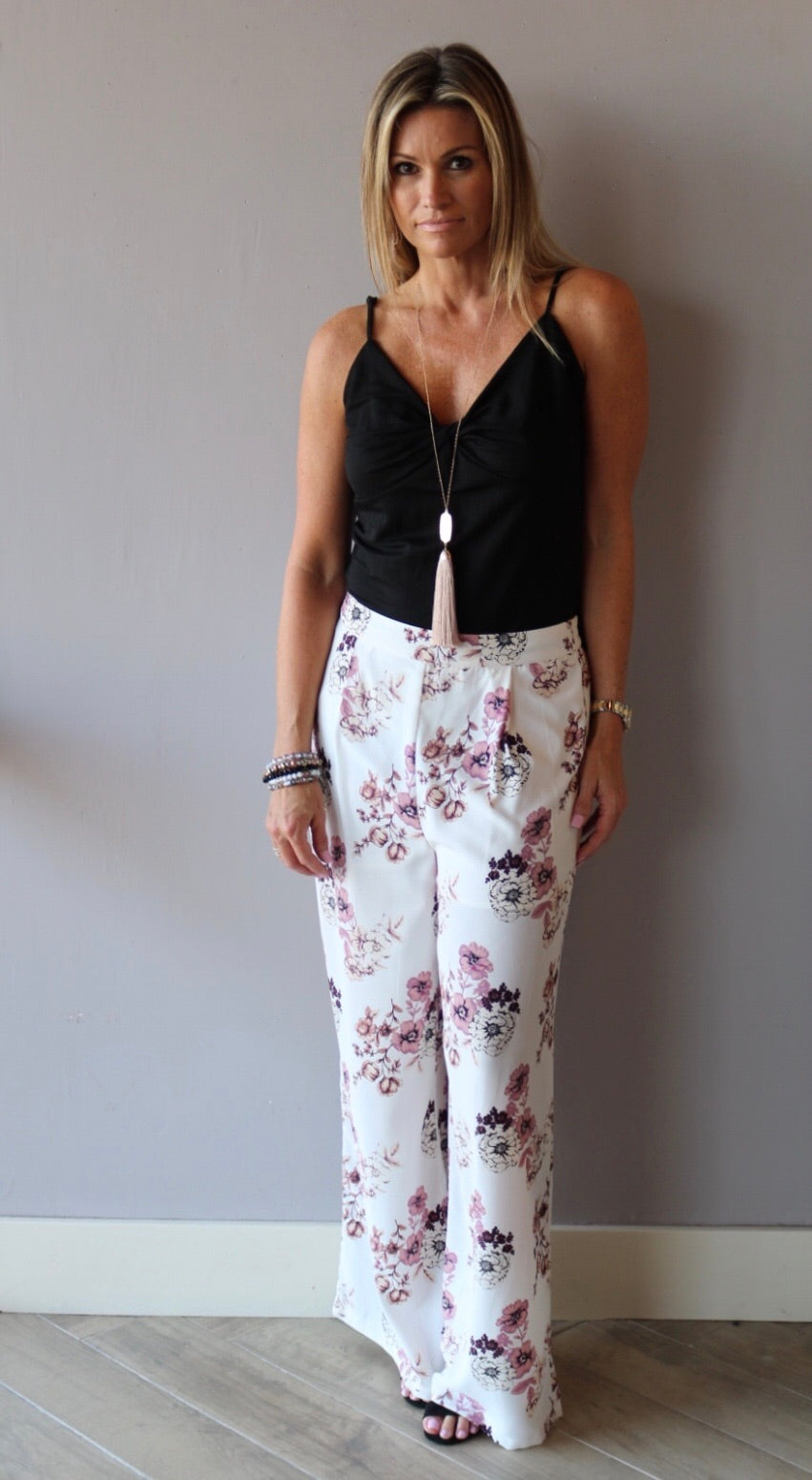 SCENIC Floral Pleated WideLeg Chiffon Pant