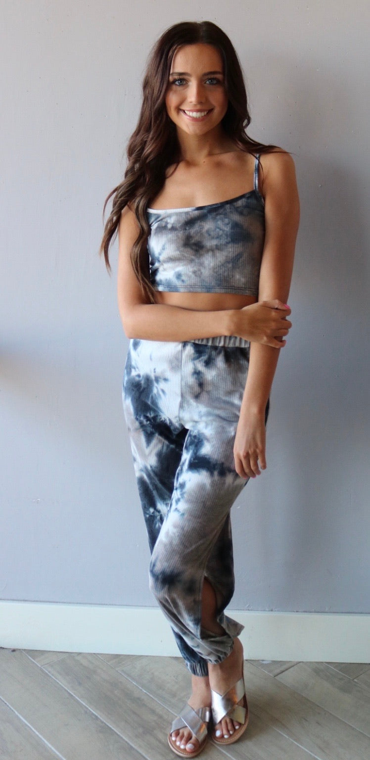 HYPE 2 Piece TieDye Crop Cami/Jogger RibKnit Set