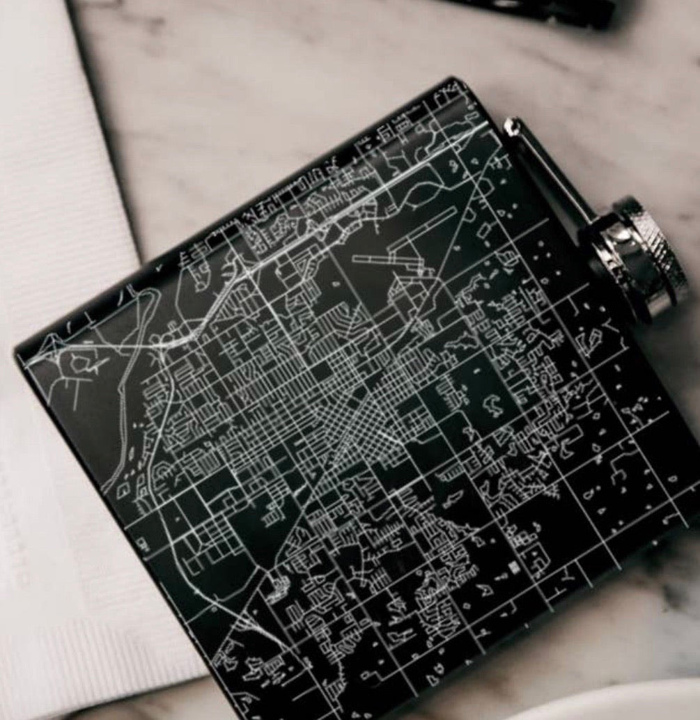 DIRECTIONS Engraved Map Hip Flask w/Funnel