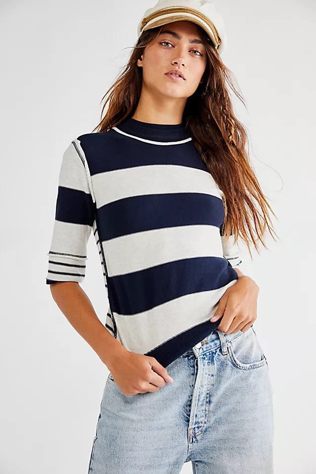 FREE PEOPLE Stripped RALEIGH Short Sleeve Top
