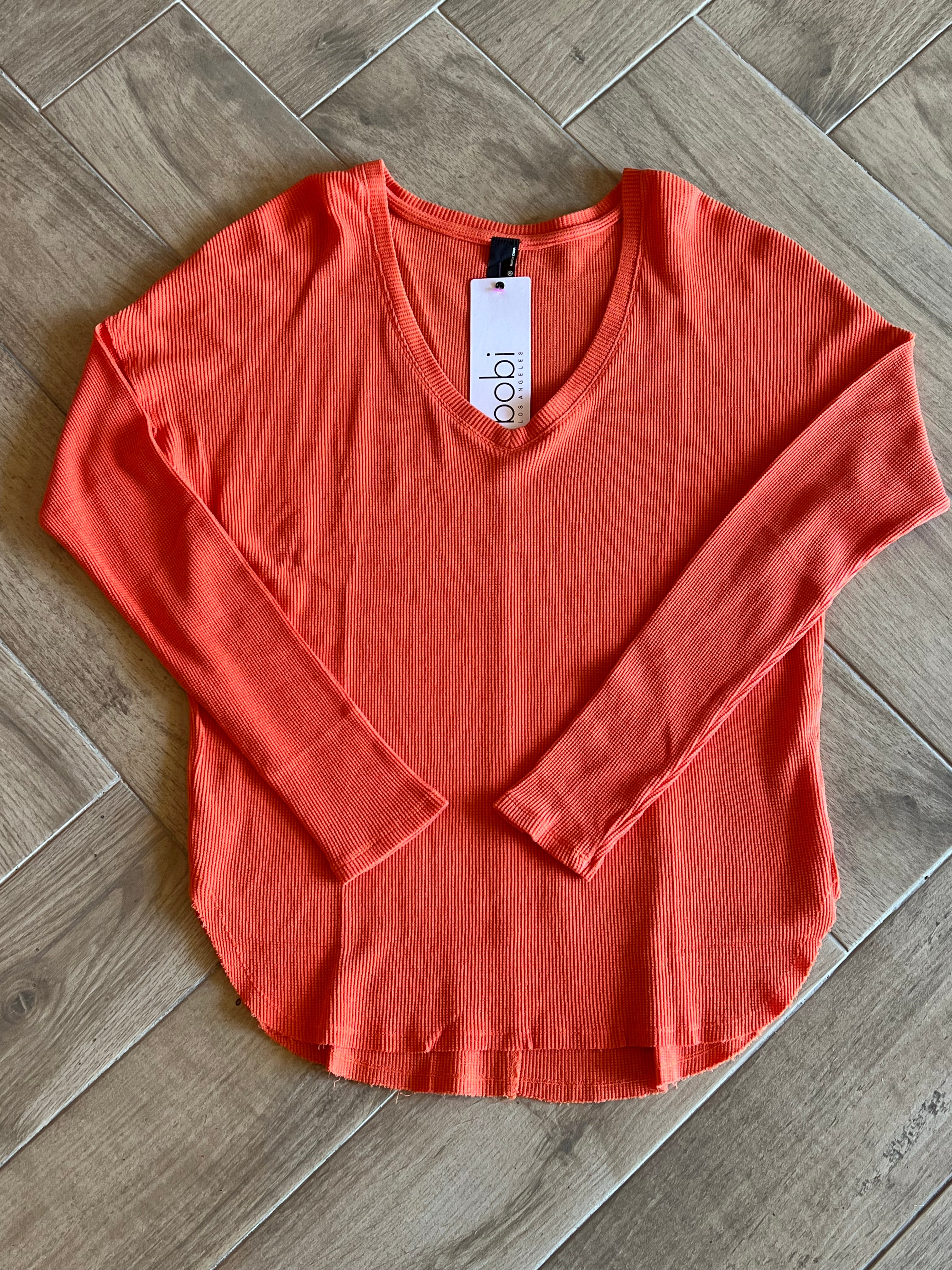 BOBI Drop Shoulder STEELE Thermal V-Neck Top