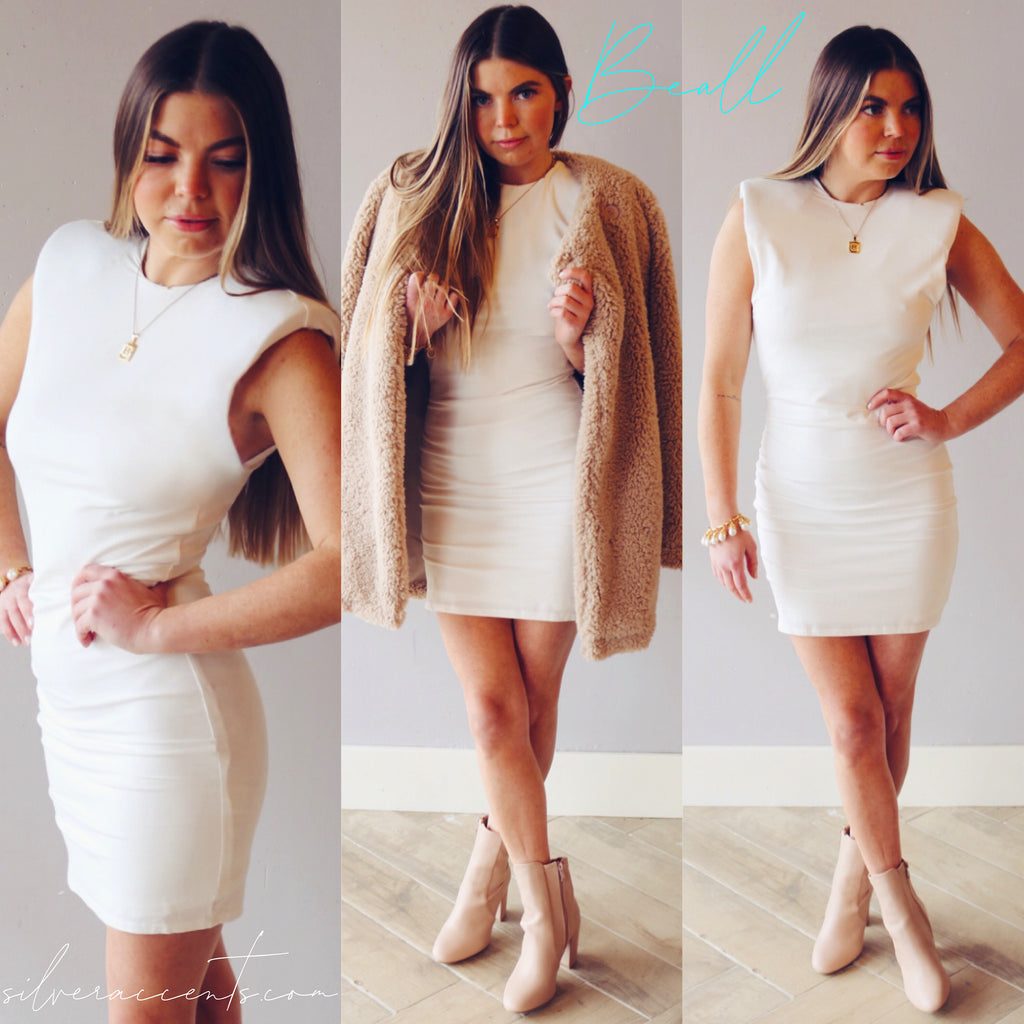 BEALL Sleeveless ShoulderPad Knit Bodycon Dress