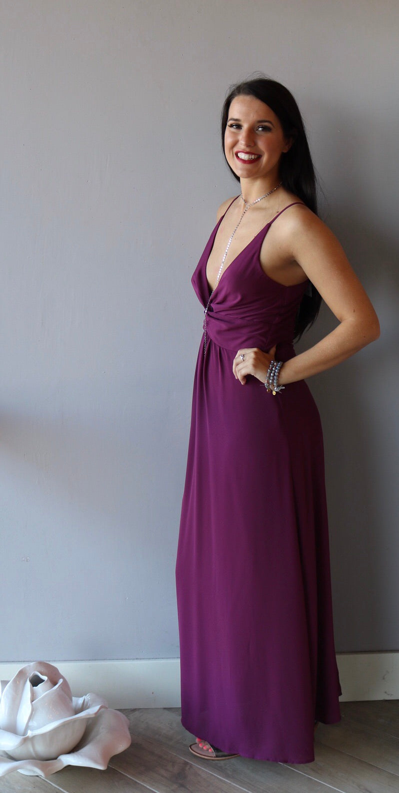 *ASPIRE Twist Front V-Neck Chiffon Maxi Dress