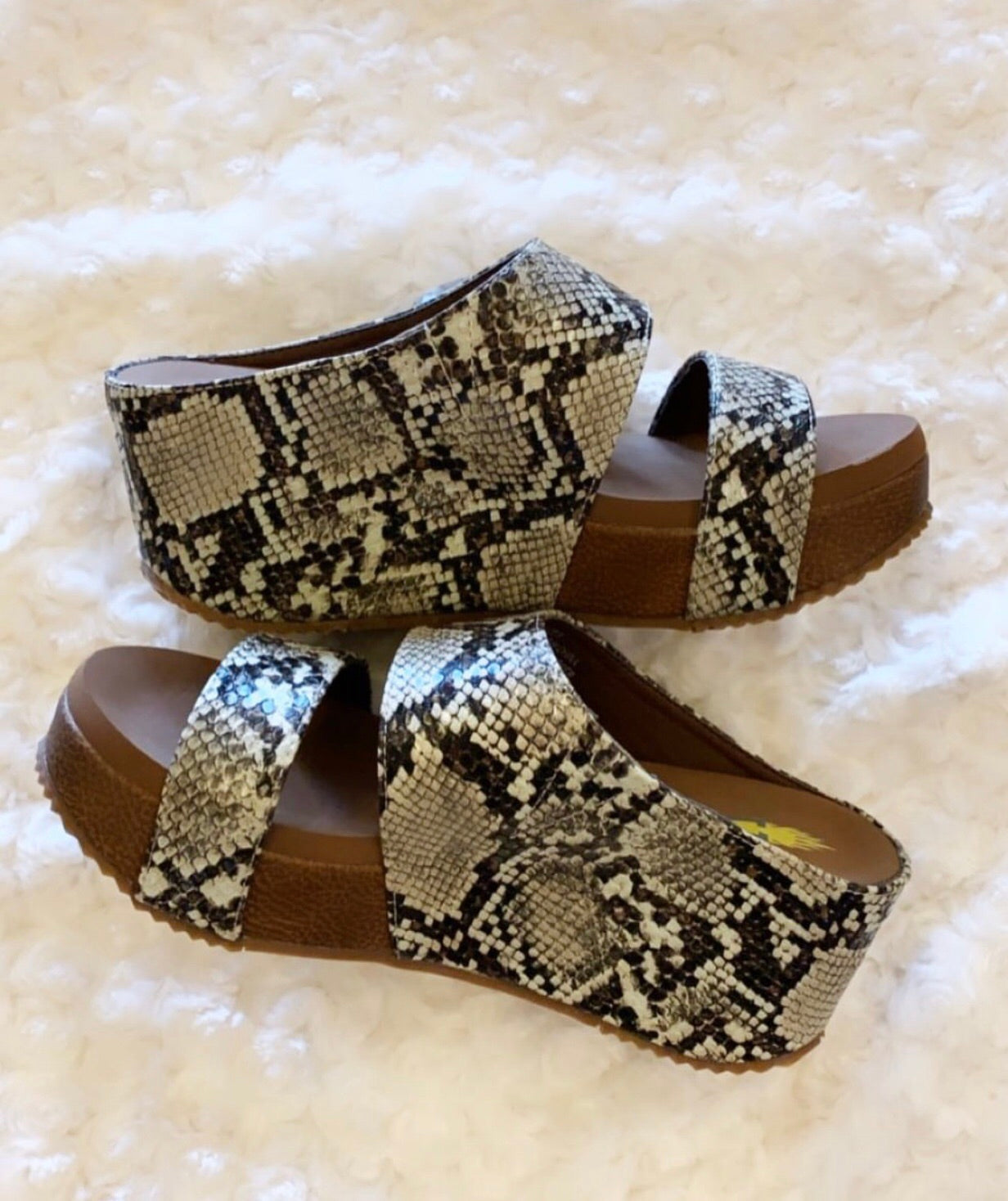 VERY VOLATILE Python Embossed JUSTIFY Dual Band Covered Platform Wedge Sandal