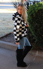 PORTRAIT Checkered Fur Hoodie Jacket