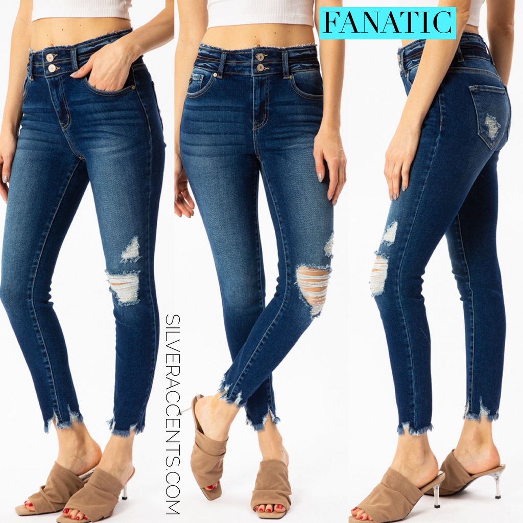 KANCAN HiWaist Double-Waistedband FANATIC Distressed Ankle Jeans