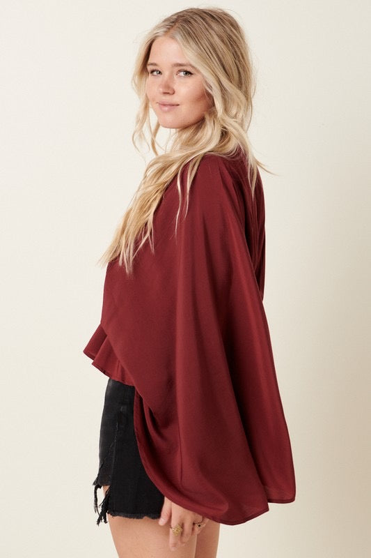 Restricted V-Neck Kimono Sleeve Top