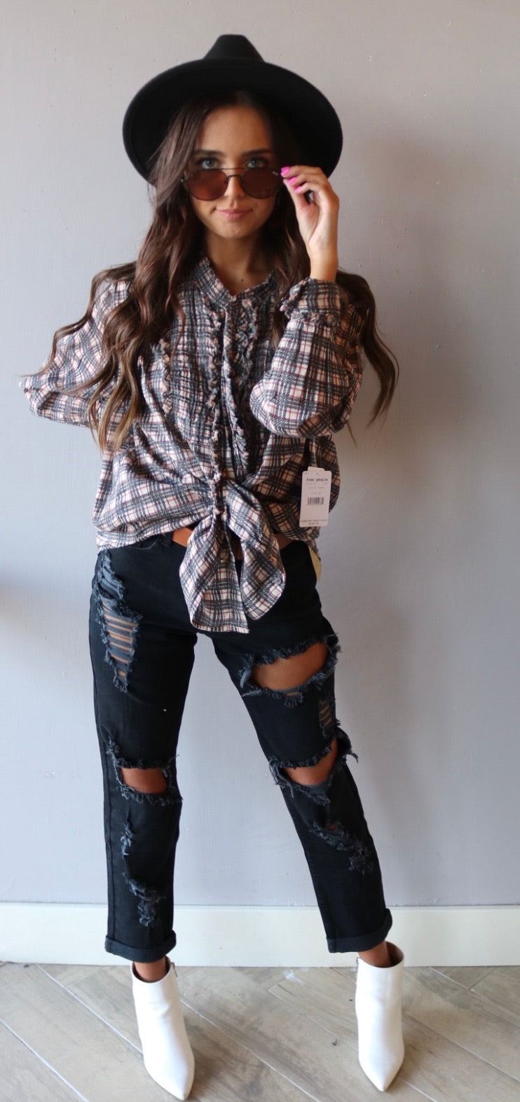 FREE PEOPLE Plaid MILES ButtonDown Tuxedo Shirt