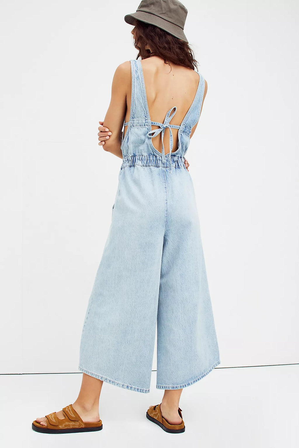 FREE PEOPLE V-Neck ALORA TieBack Denim Jumpsuit