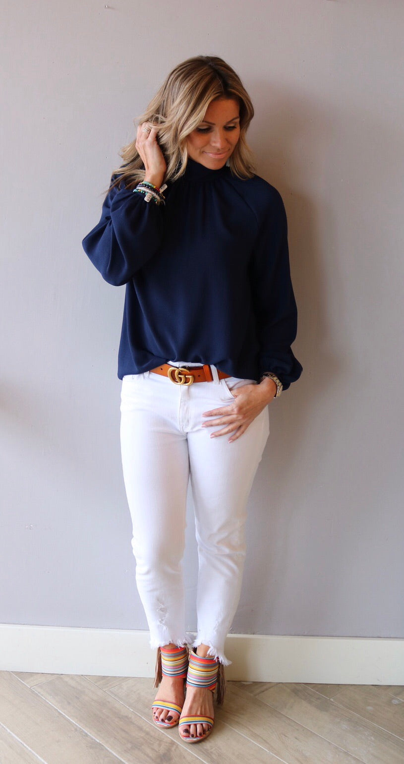 VINDICATE Hi-Neck KeyHole TieBack LongSleeve Top