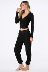 BOBI ModalRibKnit INSPIRE Surplice WaistCrop Top