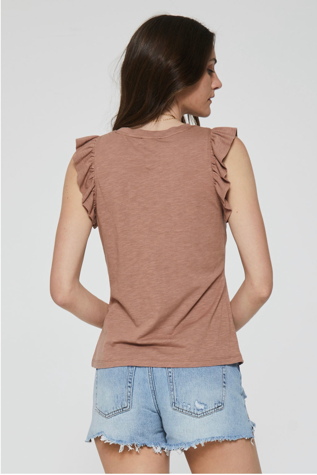 ANOTHER LOVE Ruffle Sleeve NORTH Slub Jersey Sleeveless Top