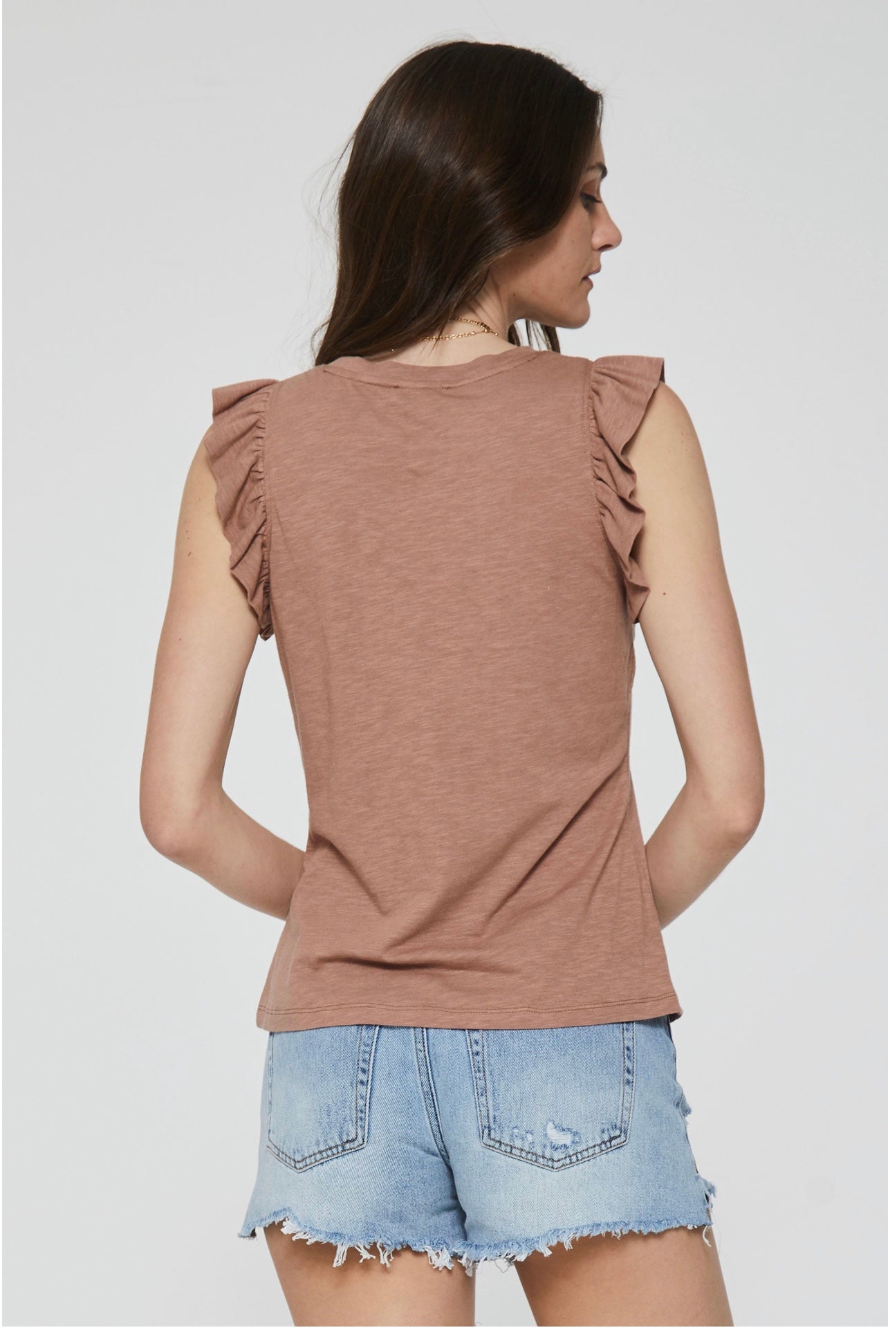ANOTHER LOVE Ruffle Sleeve NORTH Slub Jersey Sleeveless Top