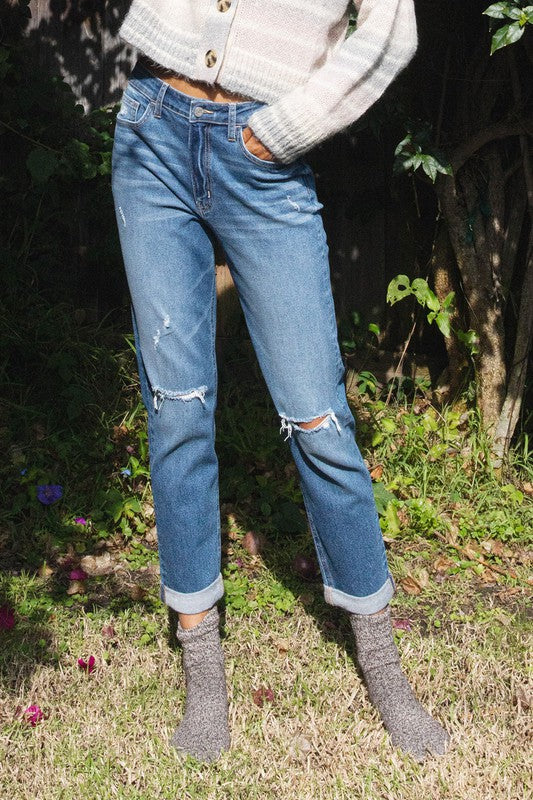 VERVET Distressed ERIKA Stretch Mom Jean