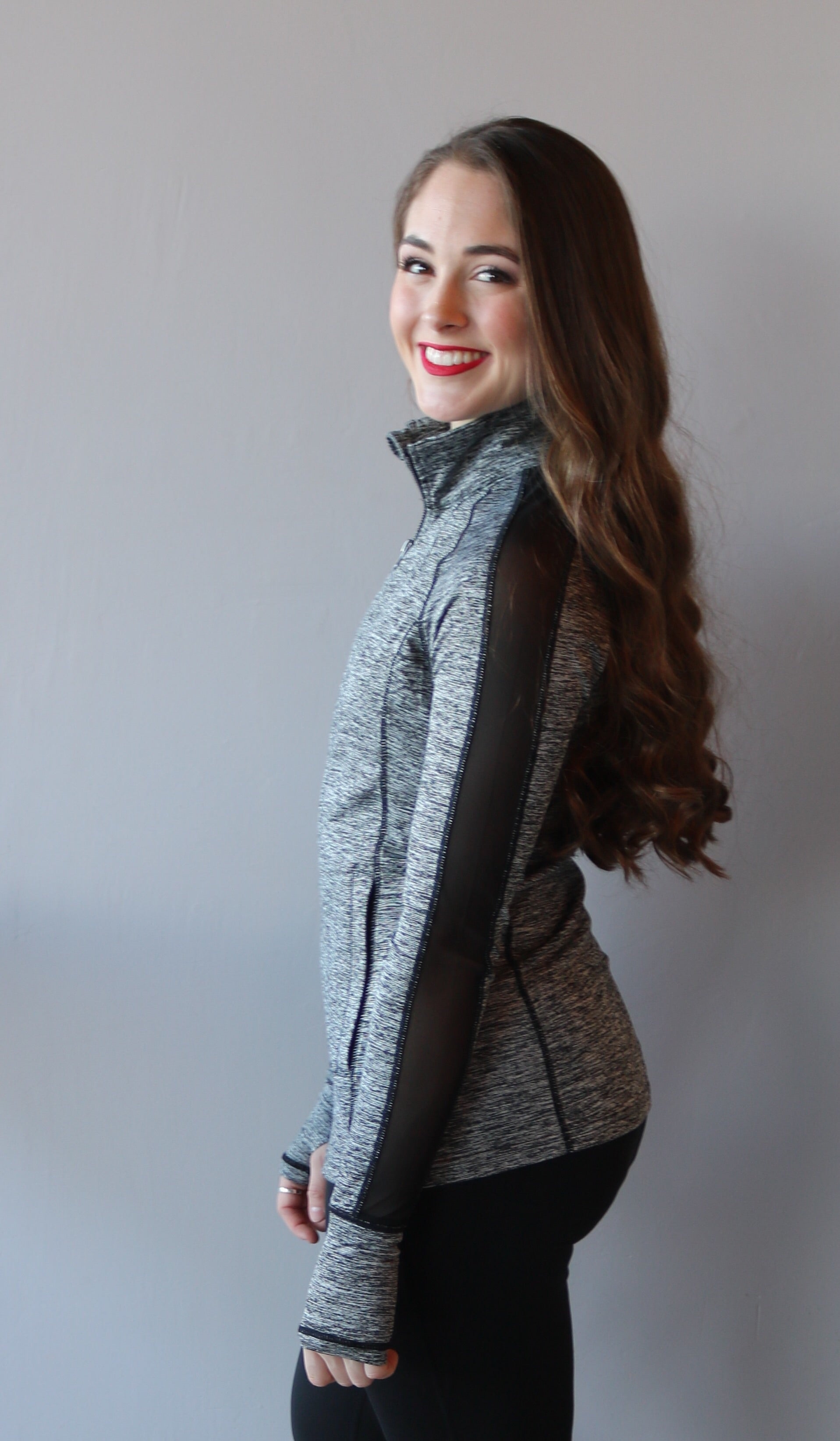 HANDS DOWN Mesh Panel ThumbHole Marled Athleisure Jacket