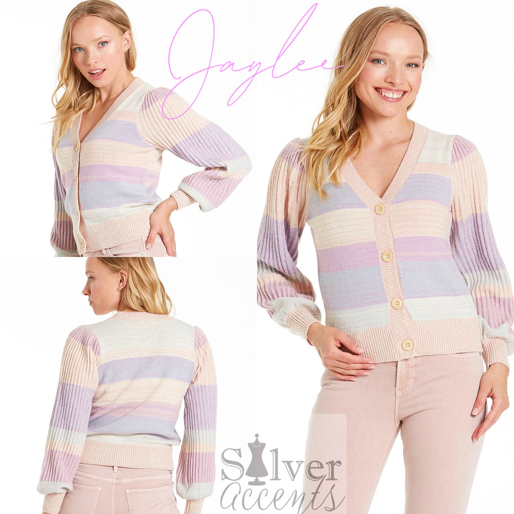 ANOTHER LOVE Stripe JAYLEE Puff Long Sleeve Cardigan