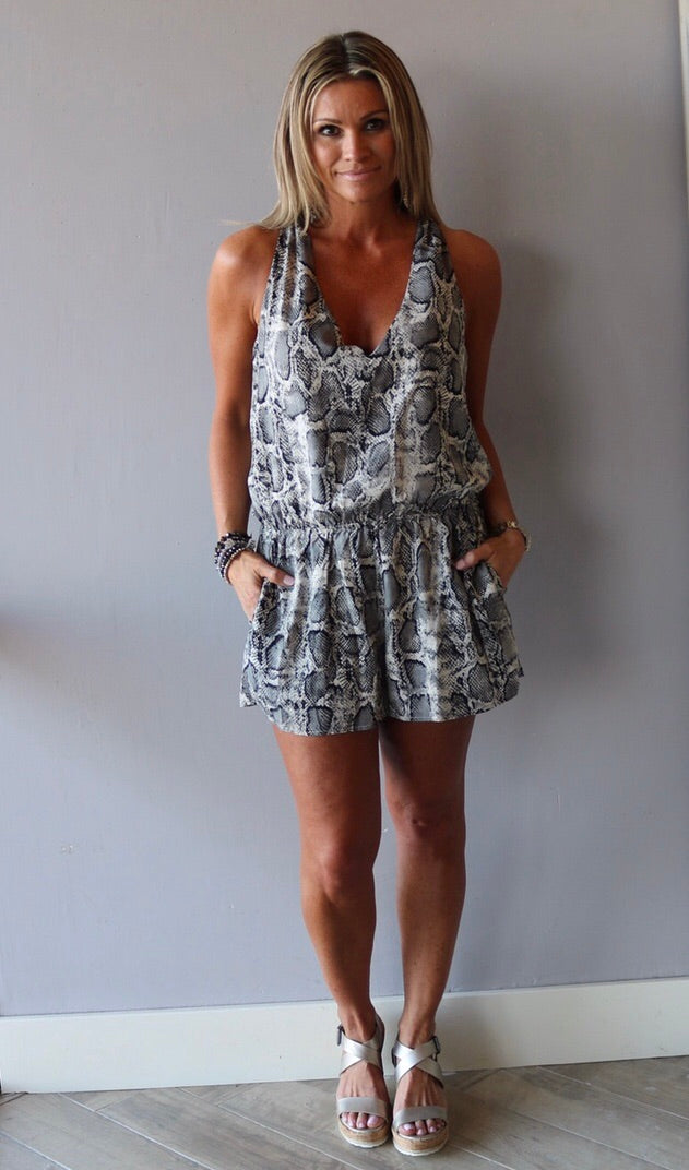 TIVOLI Python Print OpenBack Chiffon Short Romper