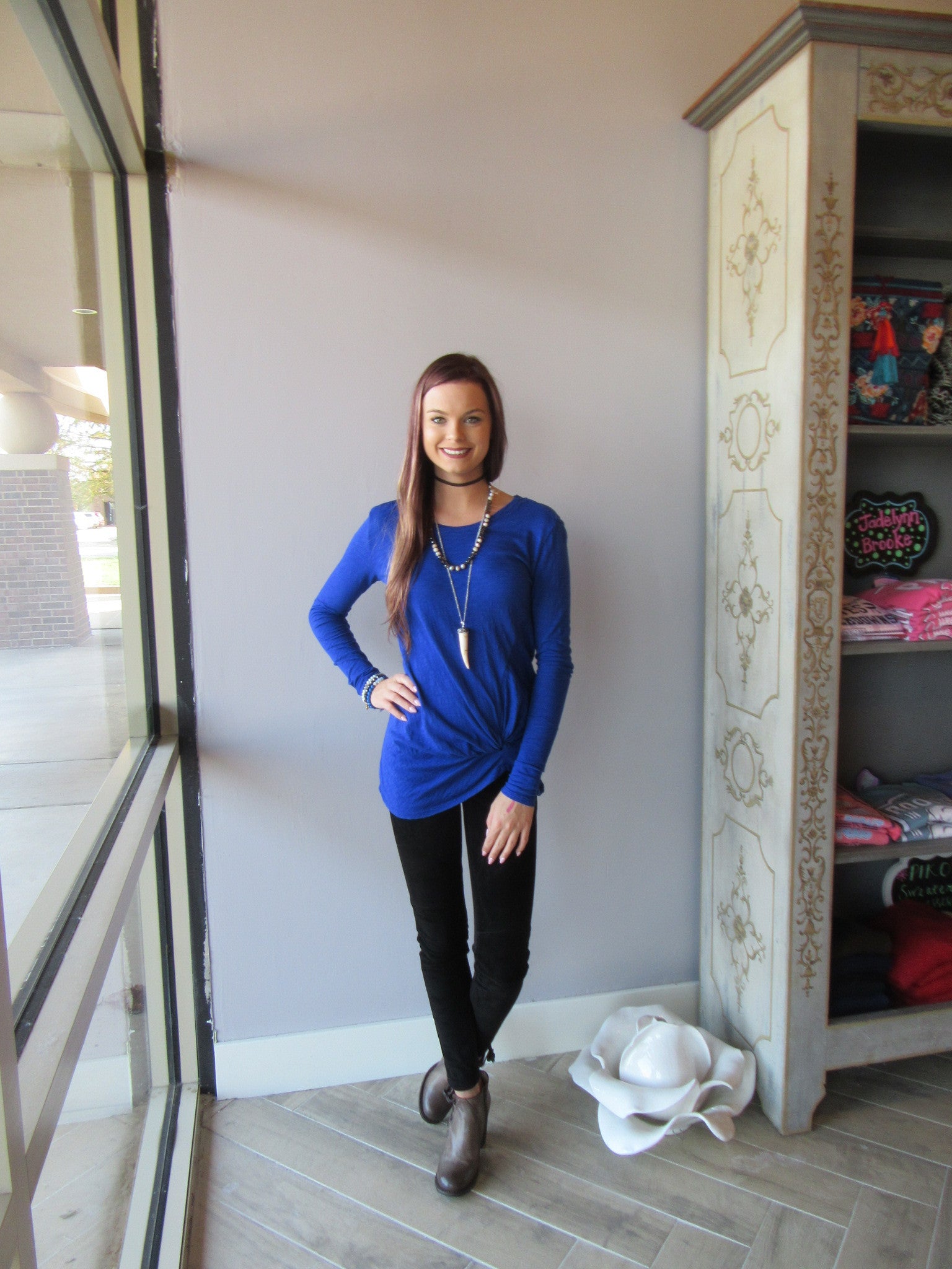 BOBI Slub Jersey LET IT GO Twist Front L/S Tee Top