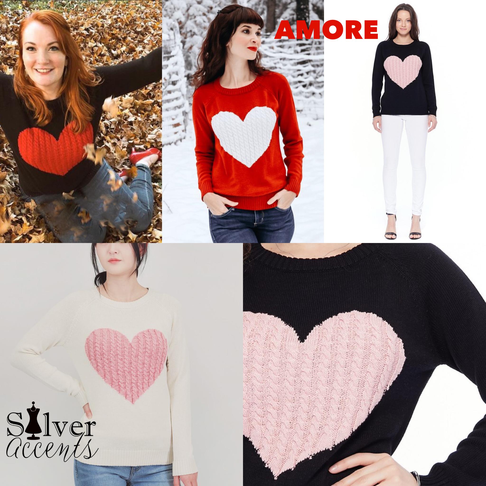 AMORE CableKnit Heart Sweater Top
