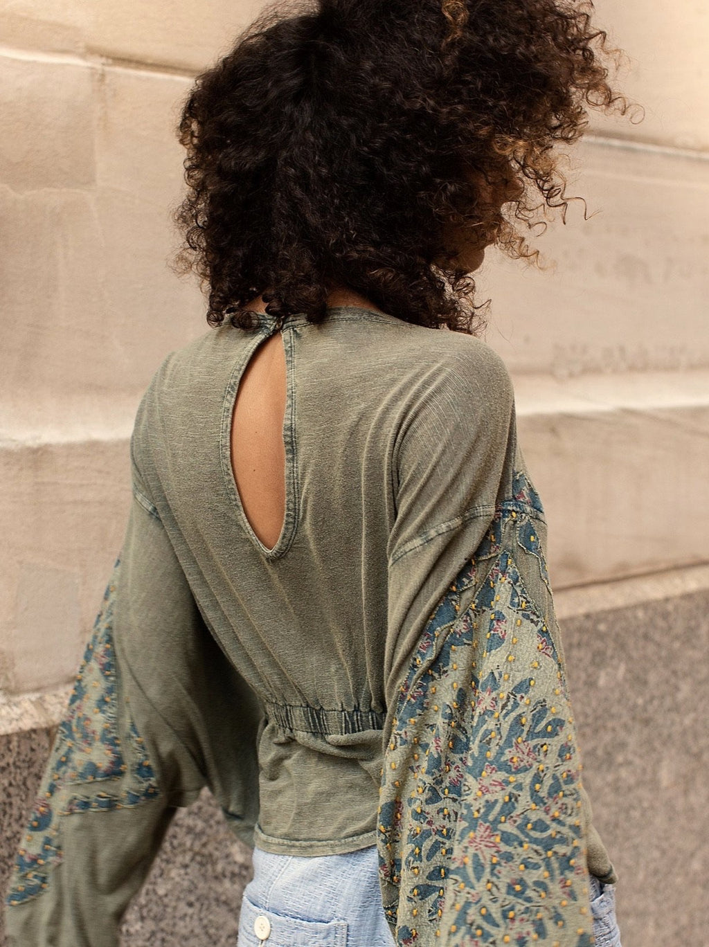 FREE PEOPLE Patchwork THROWBACK MineralWash Print Top