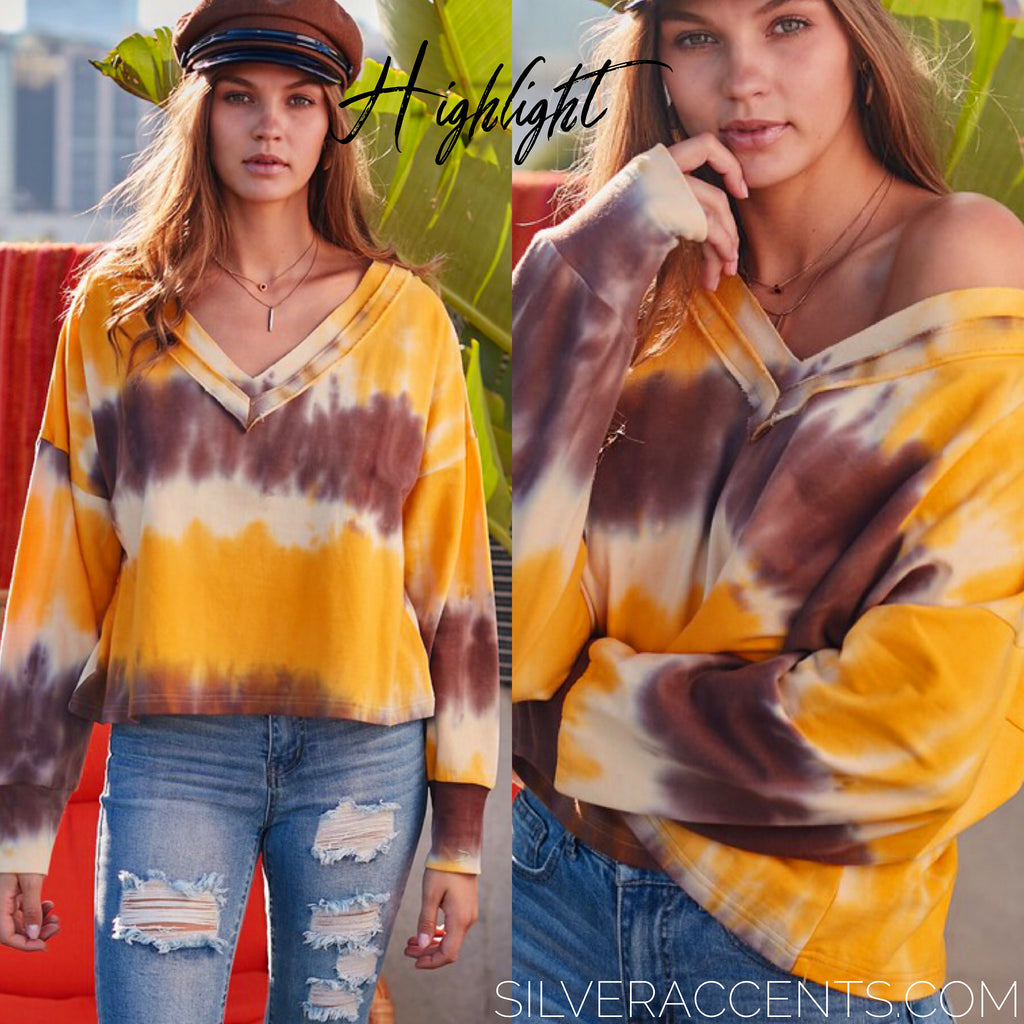 MAIN STRIP TieDye HIGHLIGHT RawTrim V-Neck RawHem French Terry Top