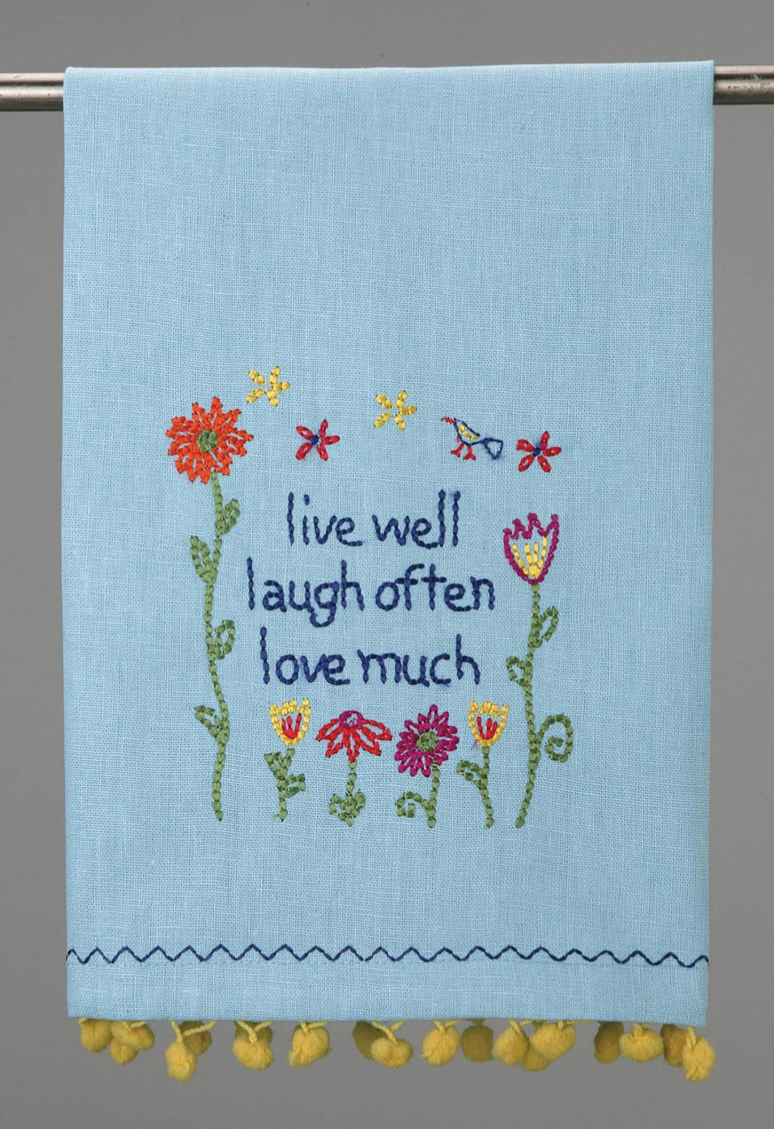 PH Embroidered PomPom Trim Tea Towel