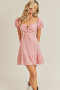 Lush LULLABY Shirred PuffSleeve Sweetheart Neck Dress