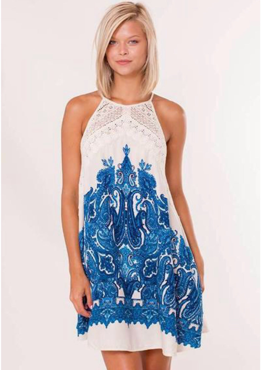 FREE PEOPLE Paisley Print SHEA Crochet Trim Dress