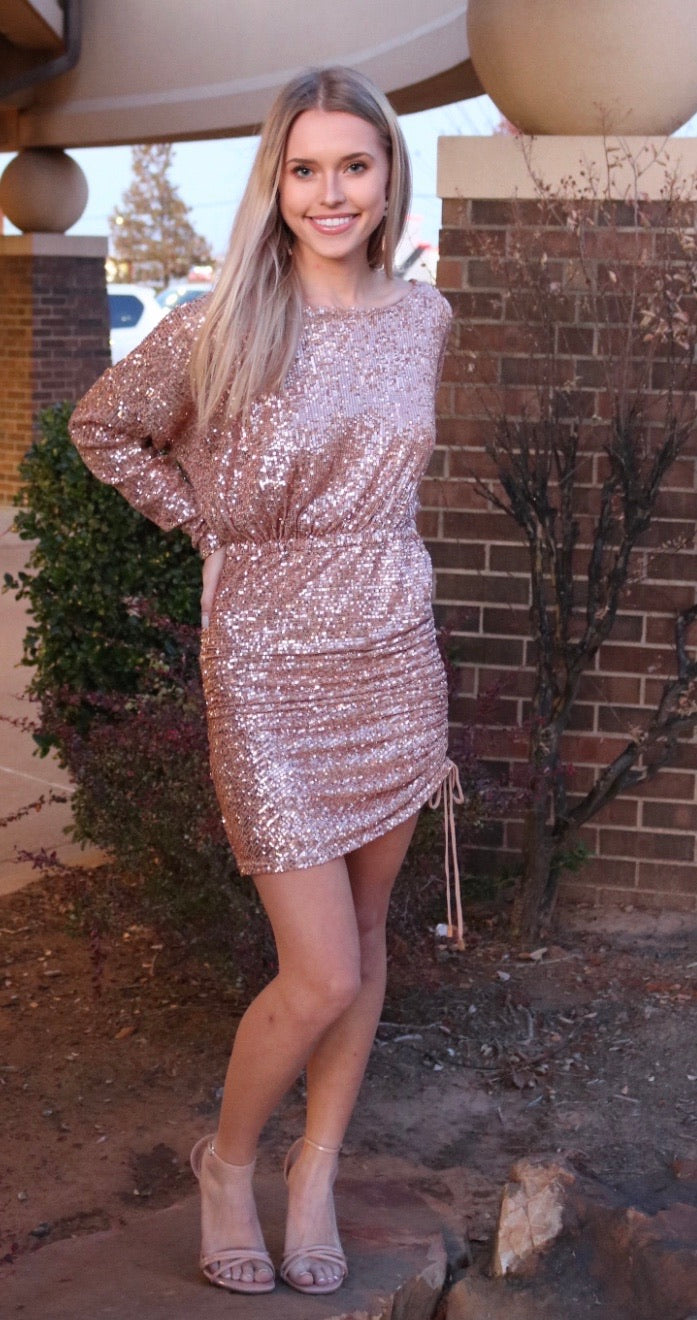 FREE PEOPLE Sequin GISELLE Drawstring RoucheHem Mini Dress