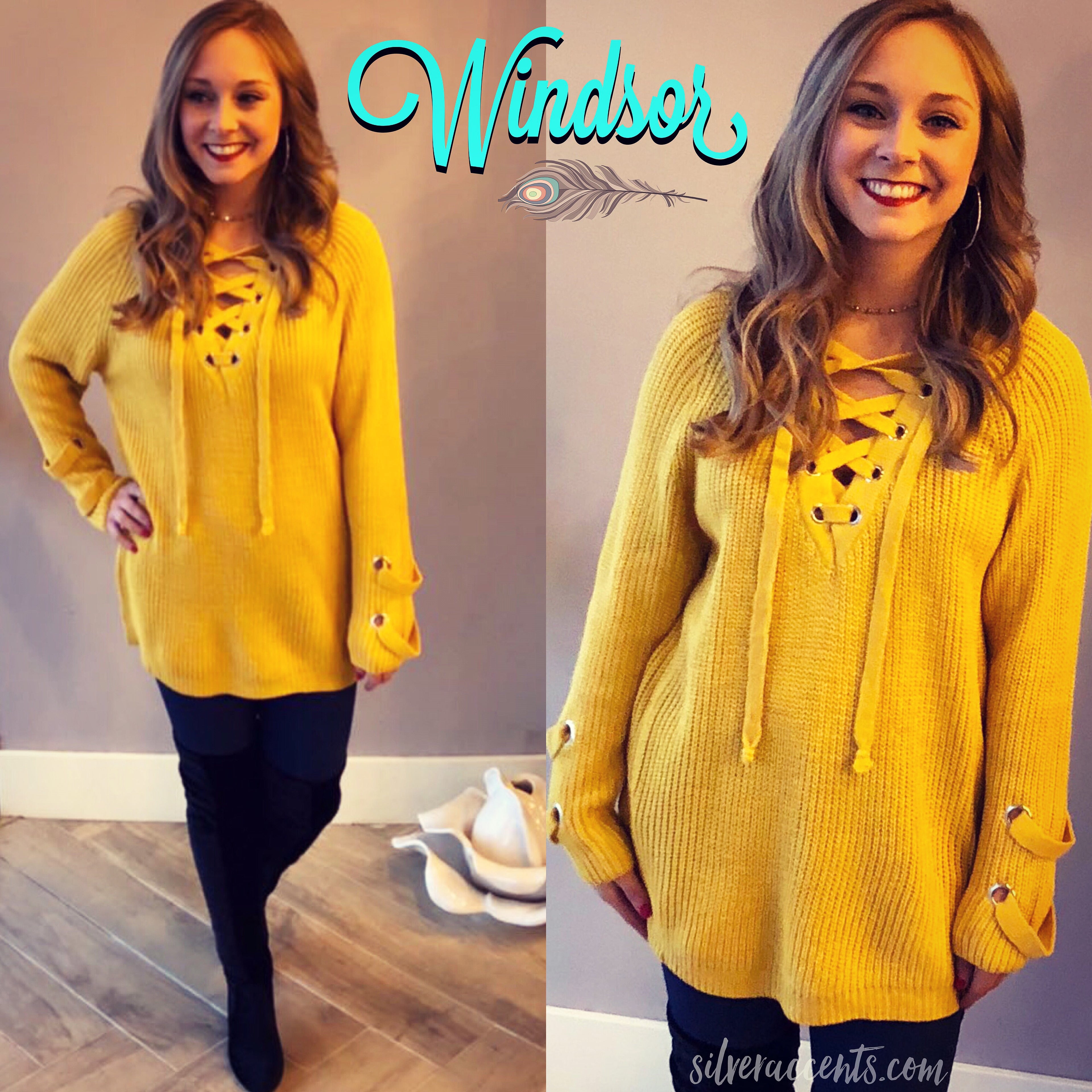 WINDSOR LaceUp Neck Tunic Sweater Top