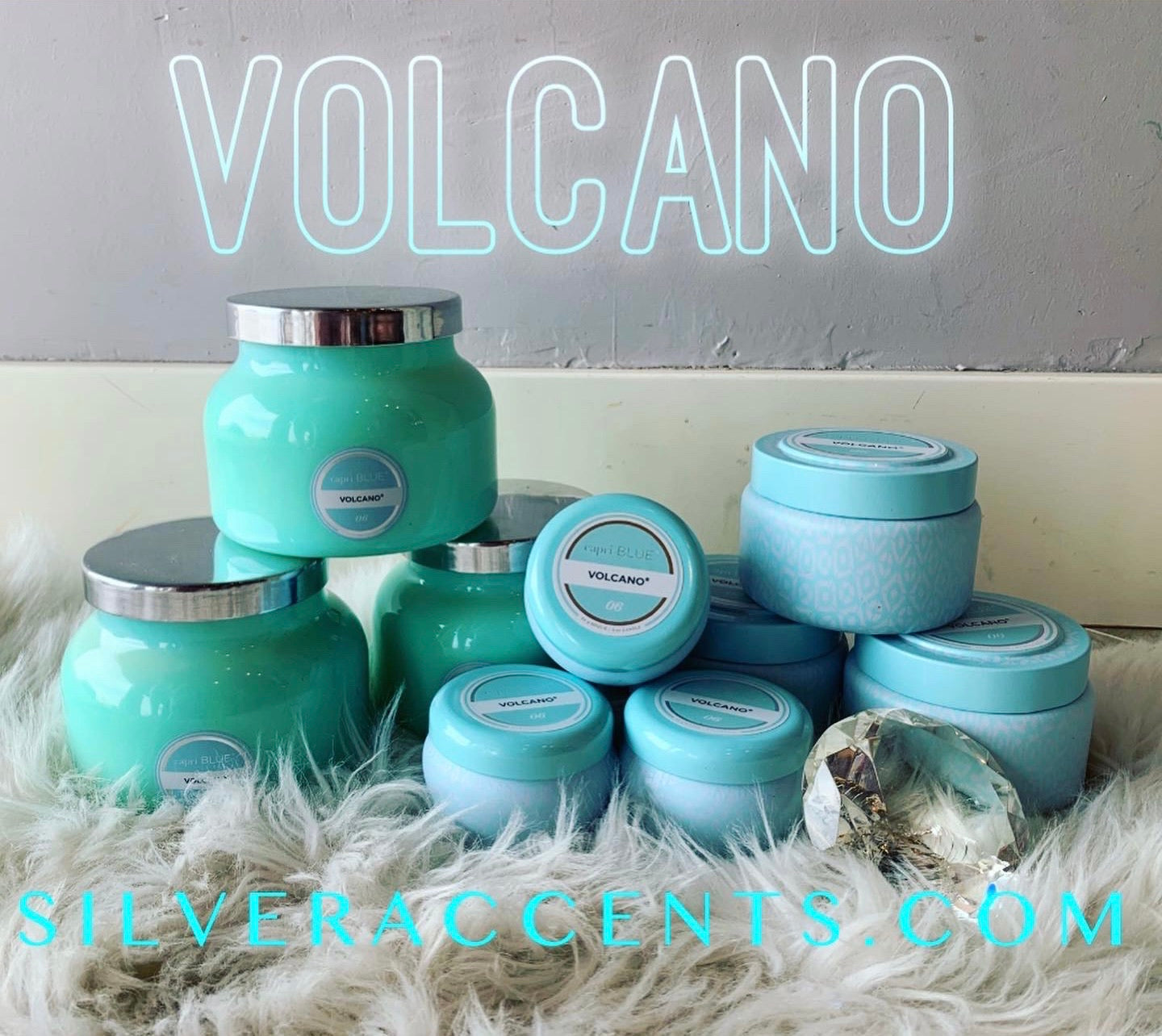 CAPRI BLUE Printed VOLCANO 8.5oz Tin Candle