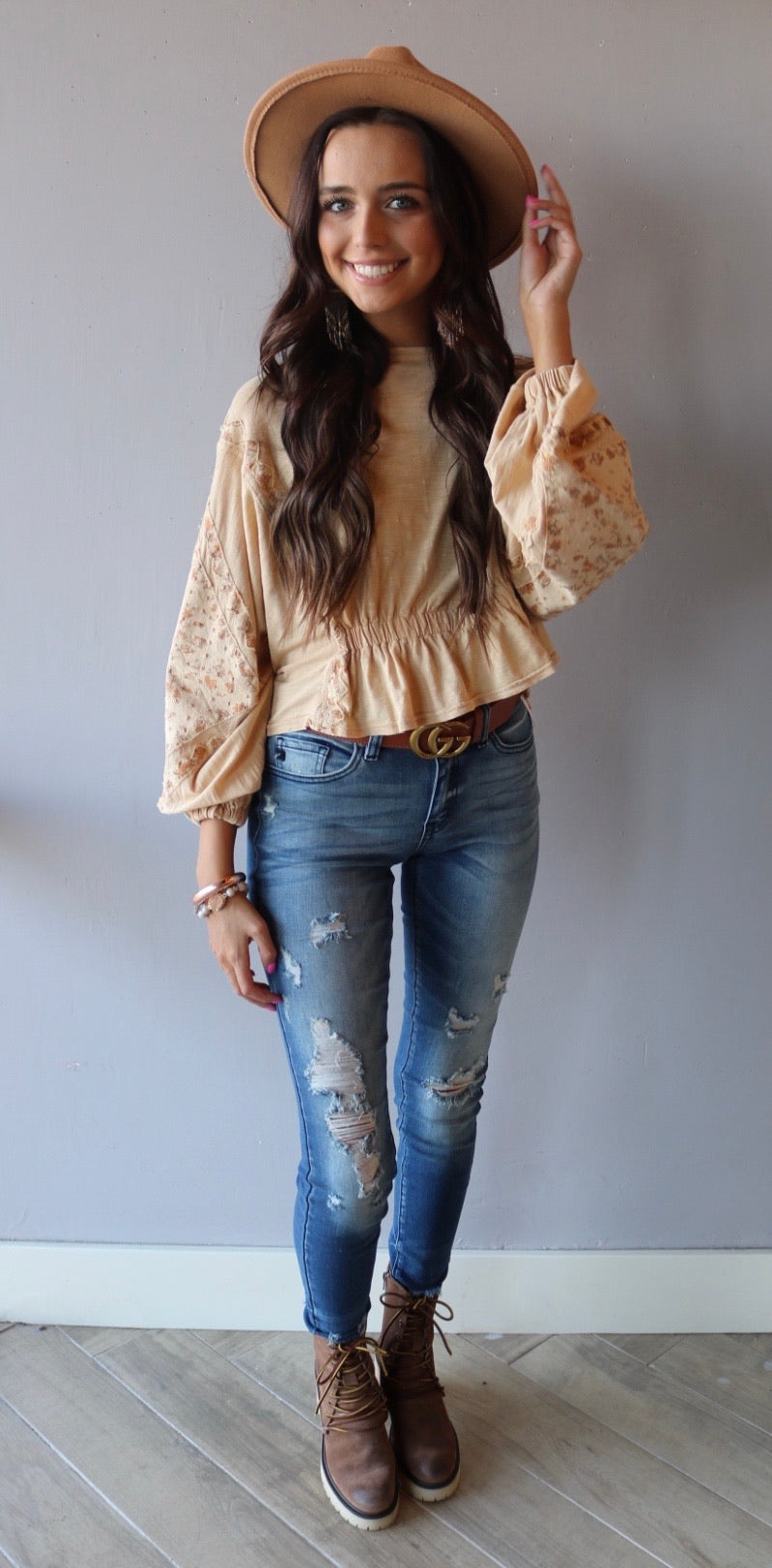 FREE PEOPLE Patchwork THROWBACK MineralWash Print Top