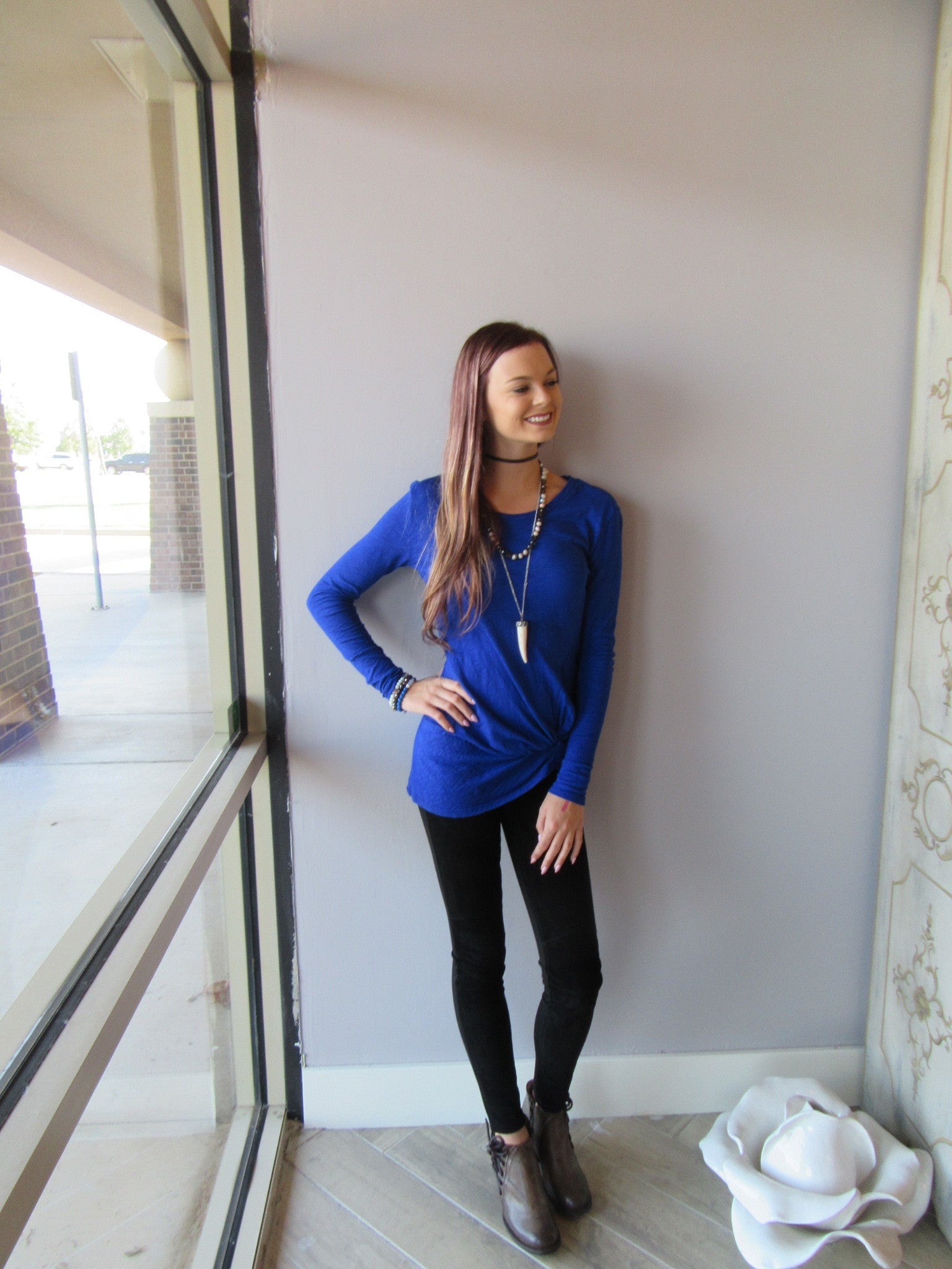 BOBI Slub Jersey LET IT GO Twist Front L/S Tee Top