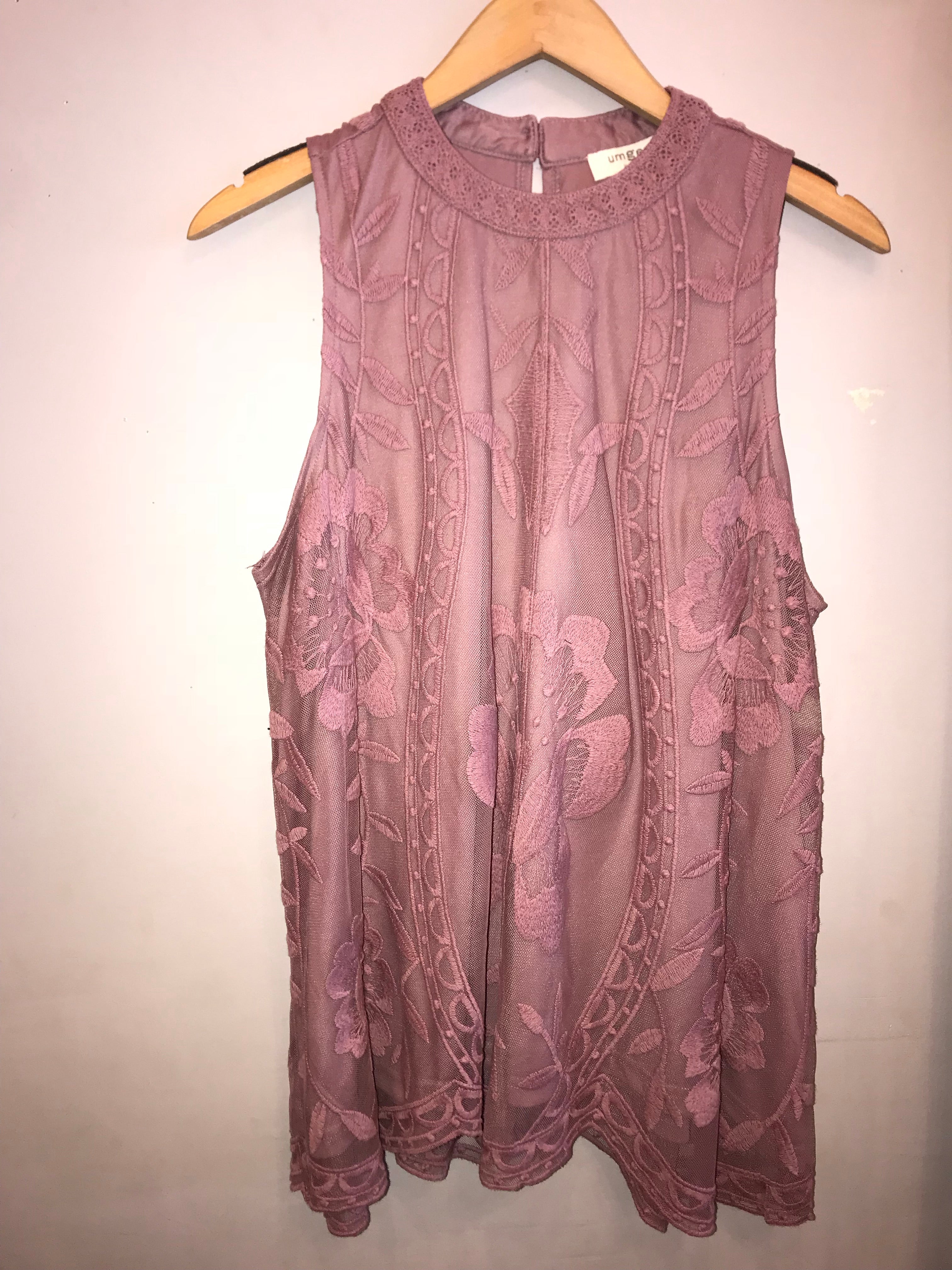 HERITAGE Sheer Floral Embroidered Lined Tank Top