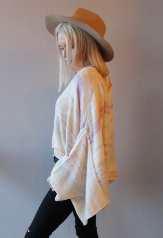 FREE PEOPLE Stripe SATURN Poncho Sweater Top