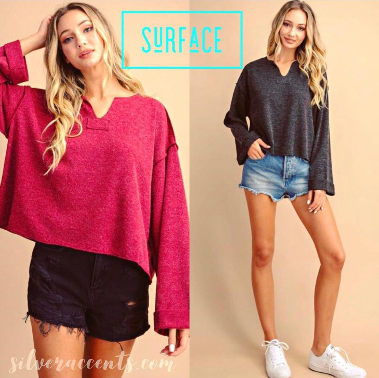 The Sang SURFACE NotchNeck WaistCrop LightWeight Sweater Top