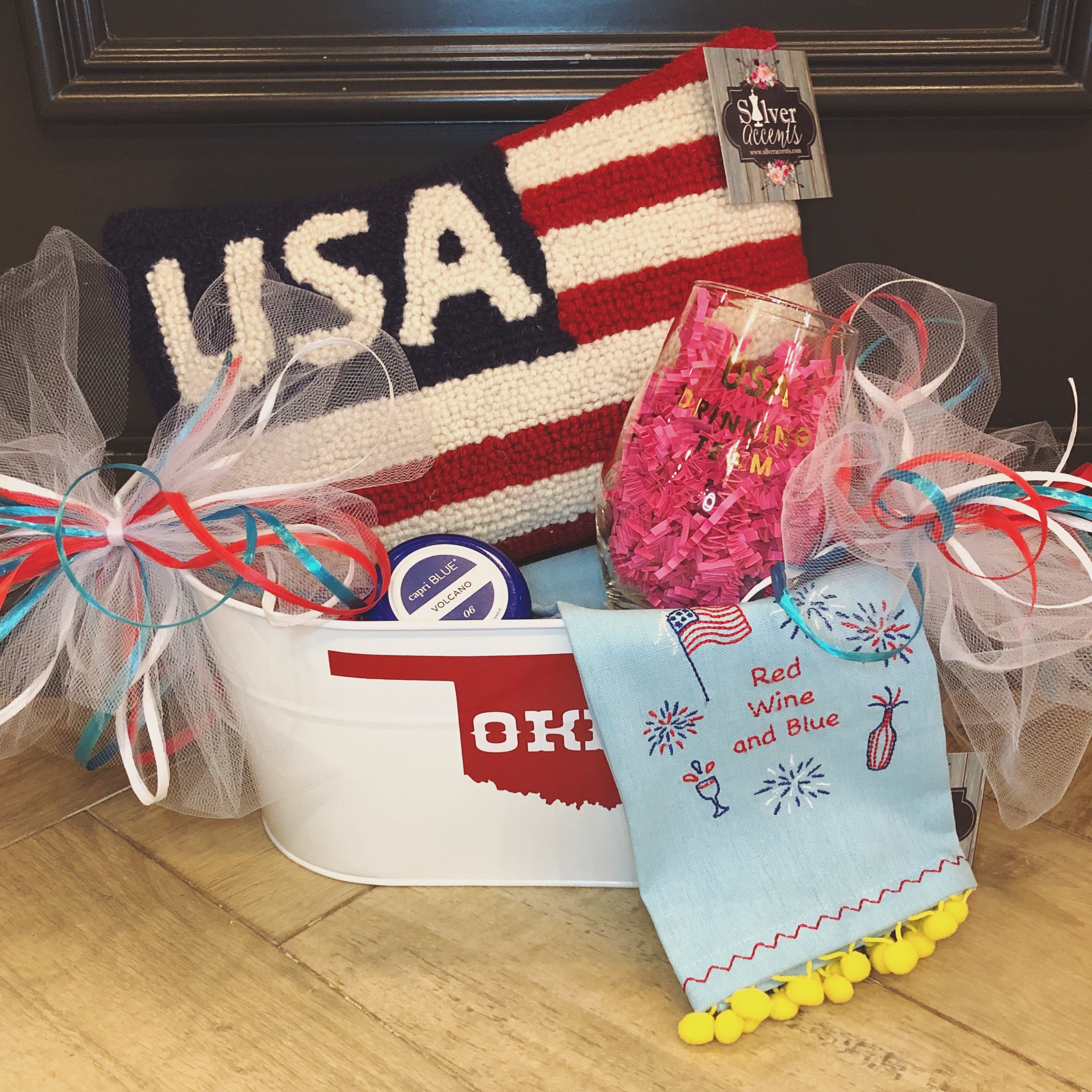 PH Embroidered PomPom Trim Tea Towel