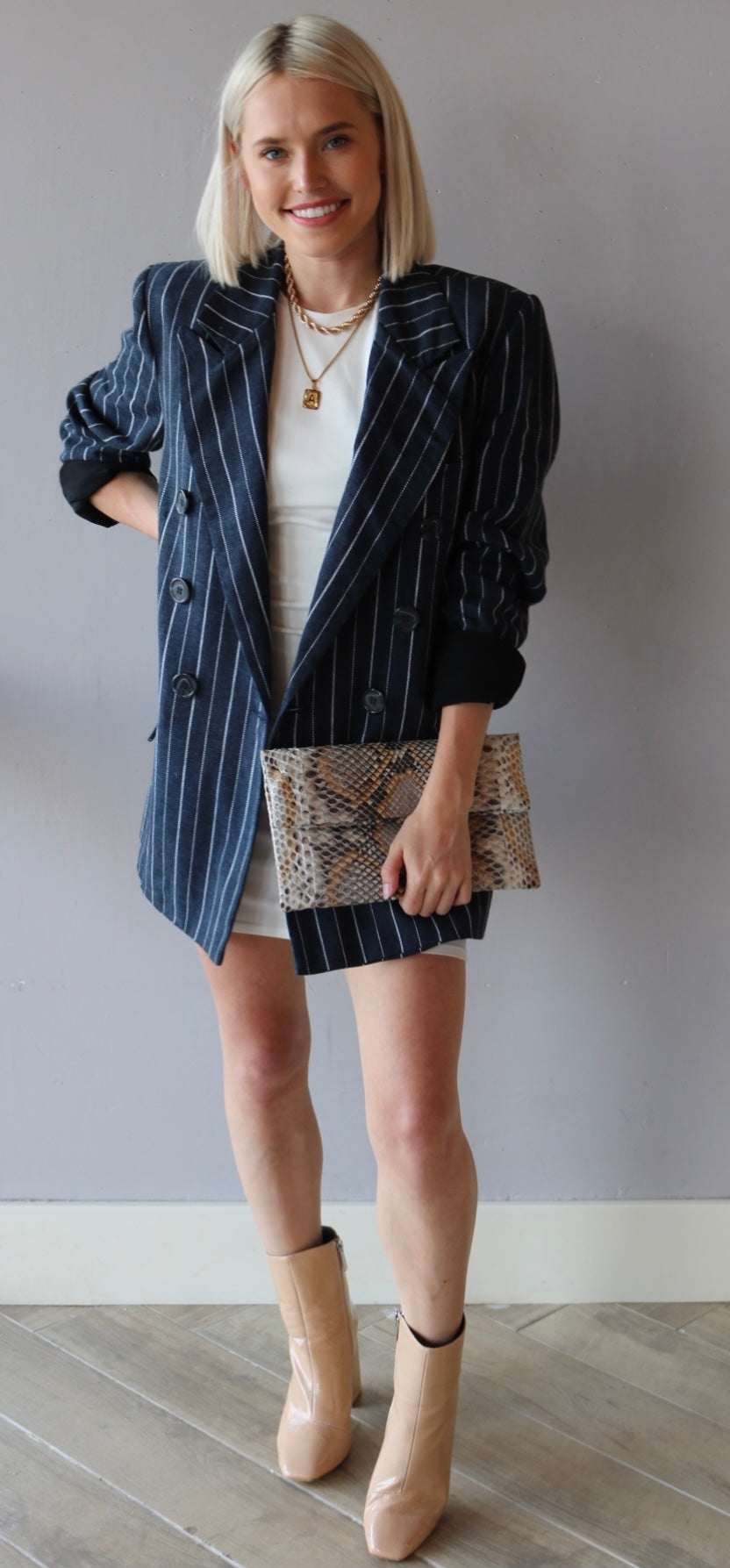 FREE PEOPLE Navy Combo ASHBY Pinstripe Blazer Jacket