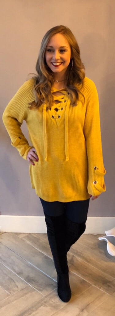 WINDSOR LaceUp Neck Tunic Sweater Top