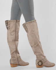 NOT RATED Taupe BELICIA Over The Knee Studded Tall Boots Shoes