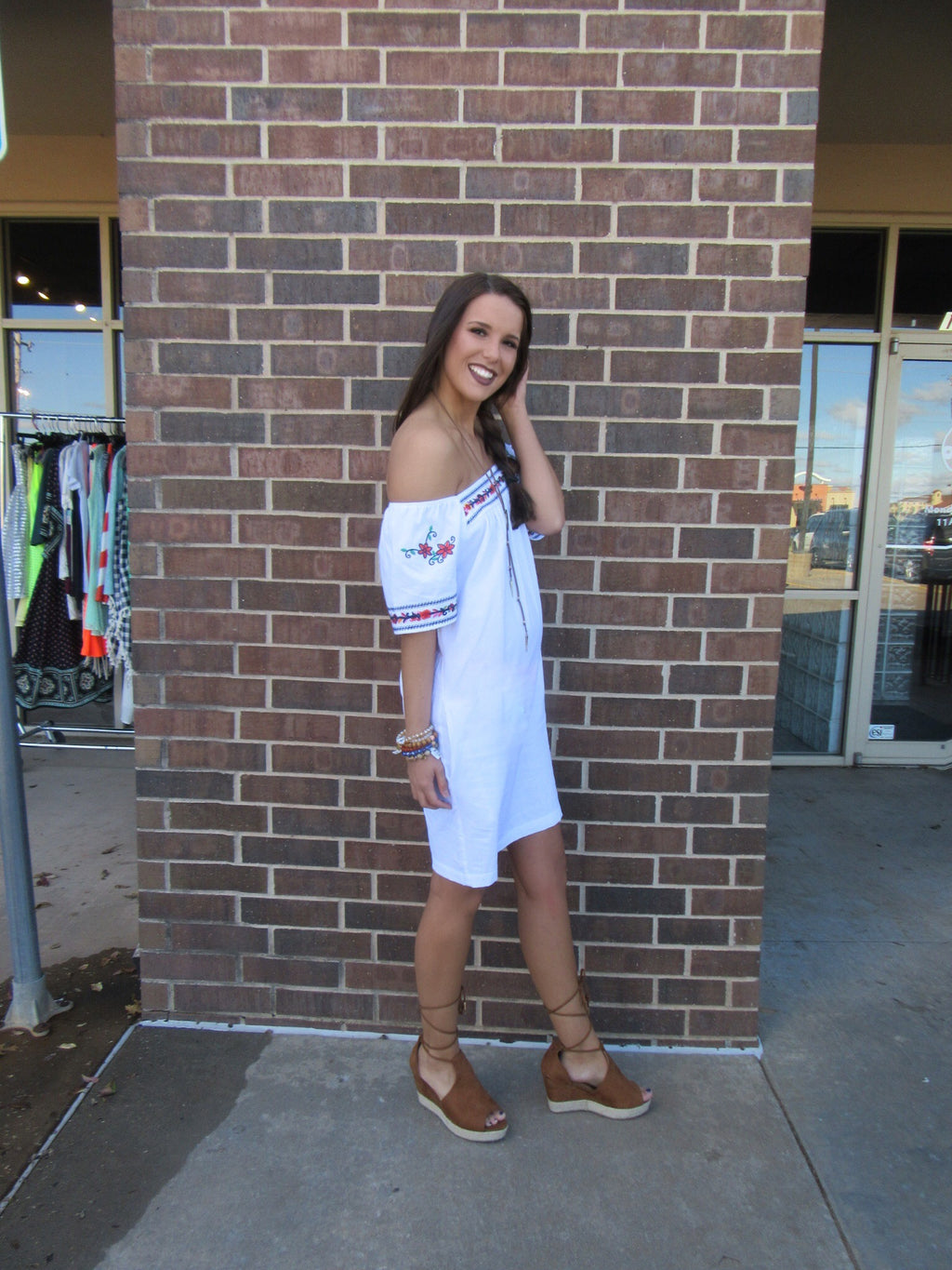 LUAU Embroidered OffShoulder Woven Dress