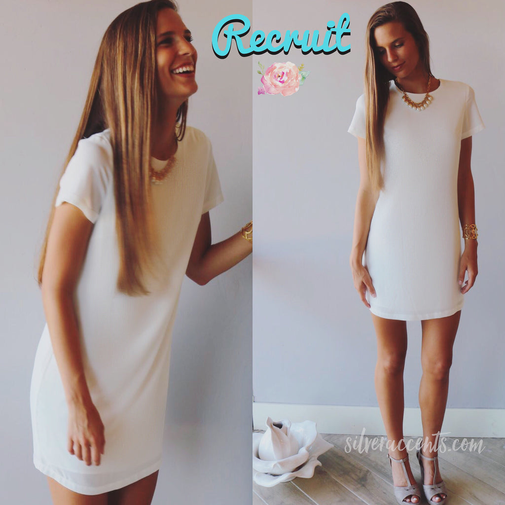 RECRUIT Short Sleeve Chiffon Shift Dress