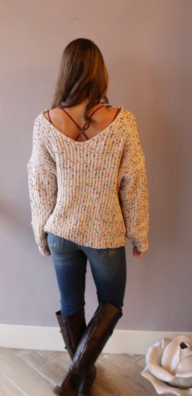 CONFECTION Multi Polka Dot Reversible Twist Sweater Top