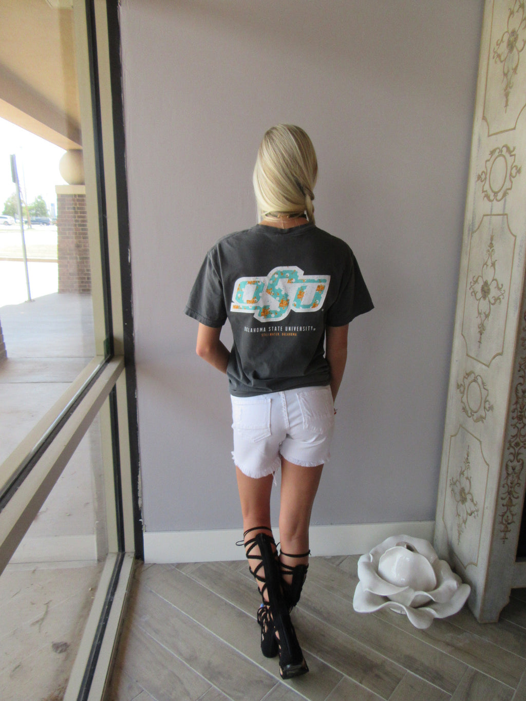 OSU Teal Floral Logo Comfort Colors Short Sleeve Tee Top