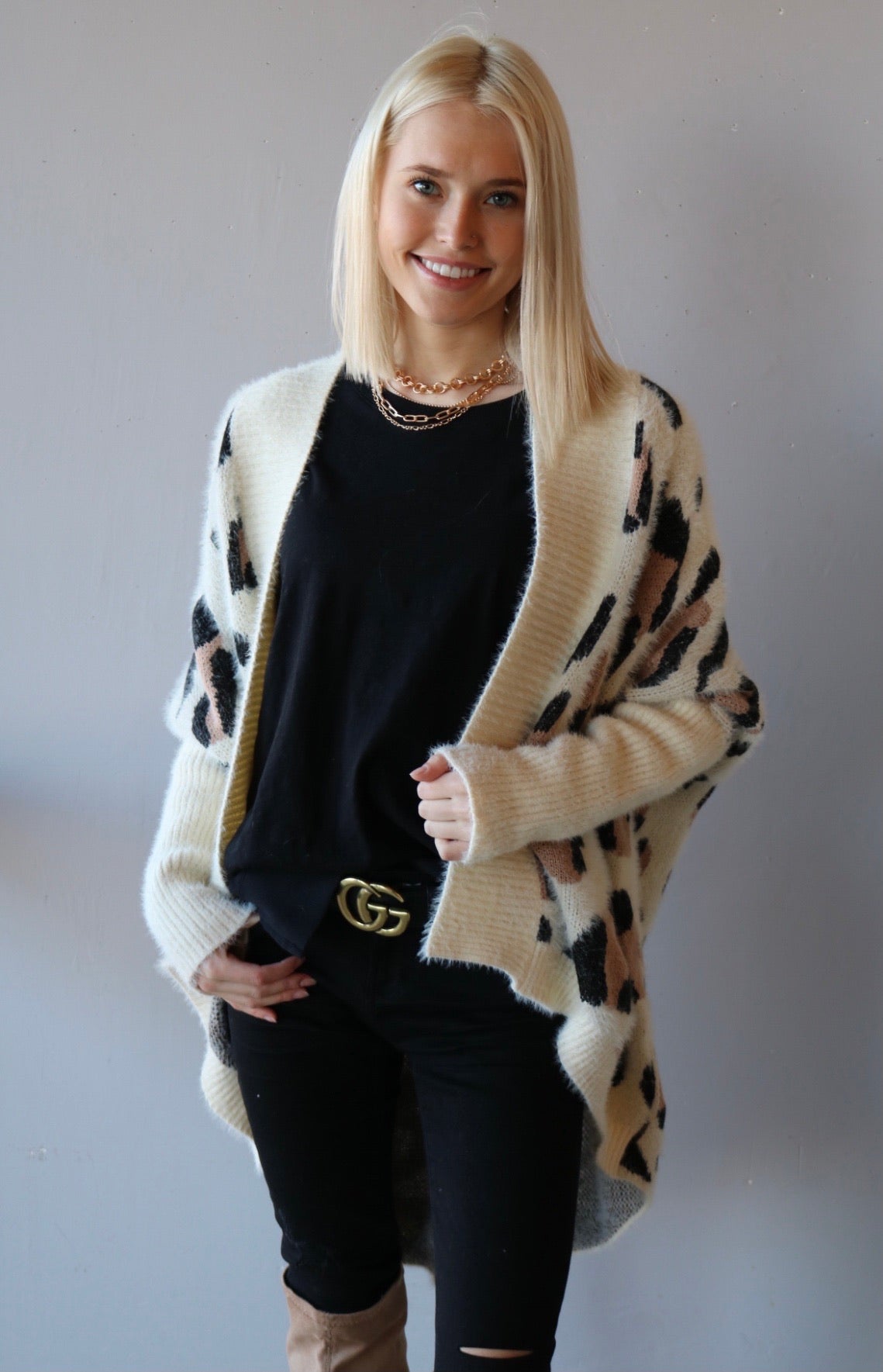 FIGHTER Leopard OpenFront Cocoon Cardigan