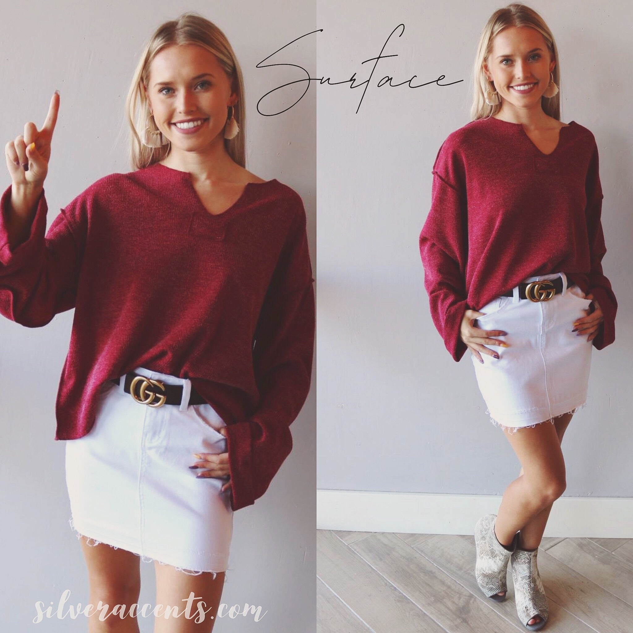 The Sang SURFACE NotchNeck WaistCrop LightWeight Sweater Top