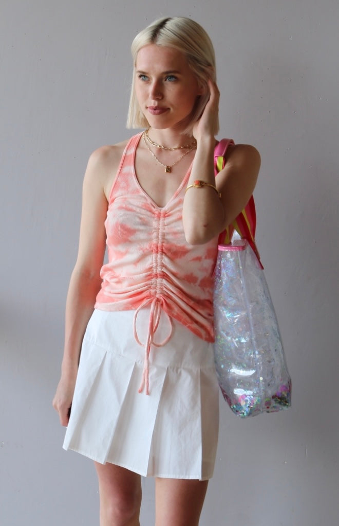 *BOBI Tie-Dye BENTLEY Ribbed Gathered-String Tank